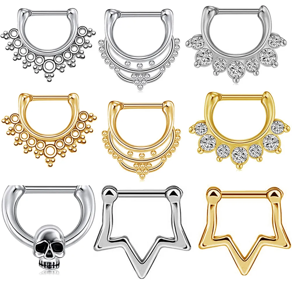 Aço inoxidável septo clicker anel cartilagem helix trágio aro daith brincos nariz anéis aro arcodado segmento clicker piercing