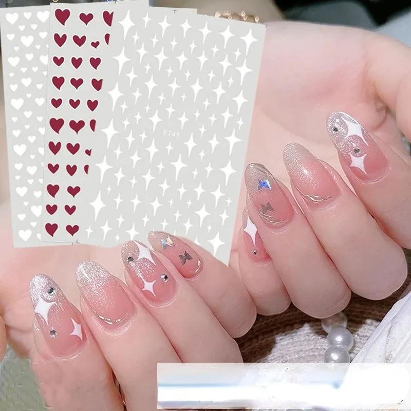 3D Tırnak Etiket Siyah Kalp Aşk Kendinden Yapışkanlı Kaymak Nail Art Süslemeleri Yıldız Çıkartmaları Manikür Aksesuarları