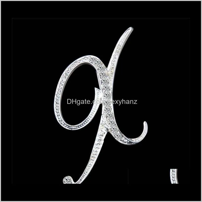 hot fashion 26 english letter brooch pins sparkling crystal silver plated alphabet brooch women men fine jewelry lover gift a336