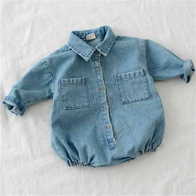 Outono bebê bebê manga longa lapela gola jeans jeans macacões crianças meninos meninos meninos roupas moda 210816
