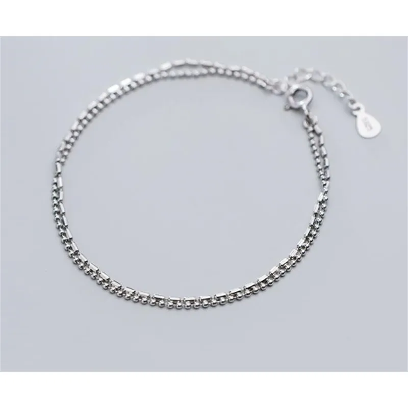 Autentisk verklig. 925 Silver Sterling Double Rader / Lager Round Ball Chain Anklet Armband Fina Smycken GTLS908