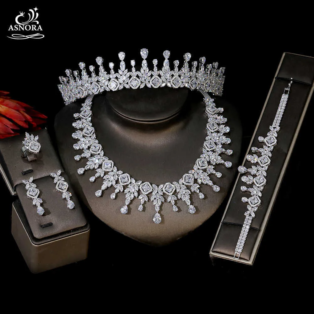 Set di gioielli da donna di gioielli di moda di lusso, set di collane con zirconi cubici, bracciale, anello, orecchini, collana, corona, set da 5 pezzi H1022
