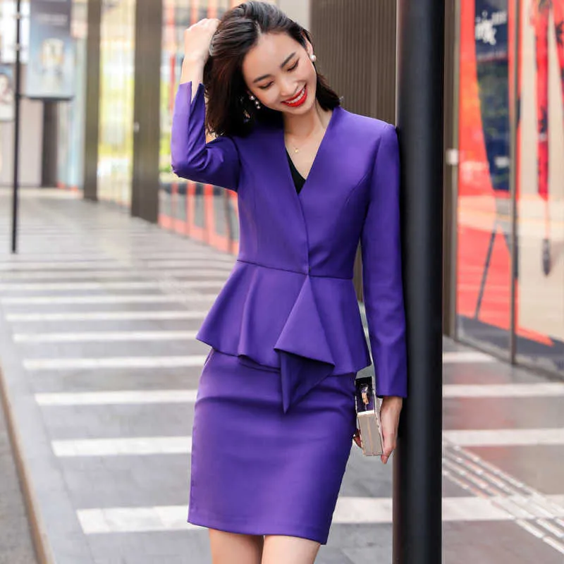 Trajes de mujer de alta calidad de negocios falda de dos piezas traje femenino otoño e invierno chaqueta de damas delgadas elegante 210527