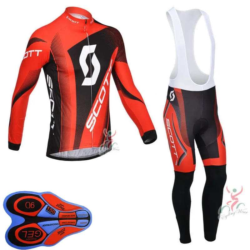 Spring / Autum Scott Team Mens Cycling Jersey Set Lange Mouwen Shirts Bib Broek Pak MTB Bike Outfits Racing Fiets Uniform Outdoor Sportkleding Ropa Ciclismo S21042009