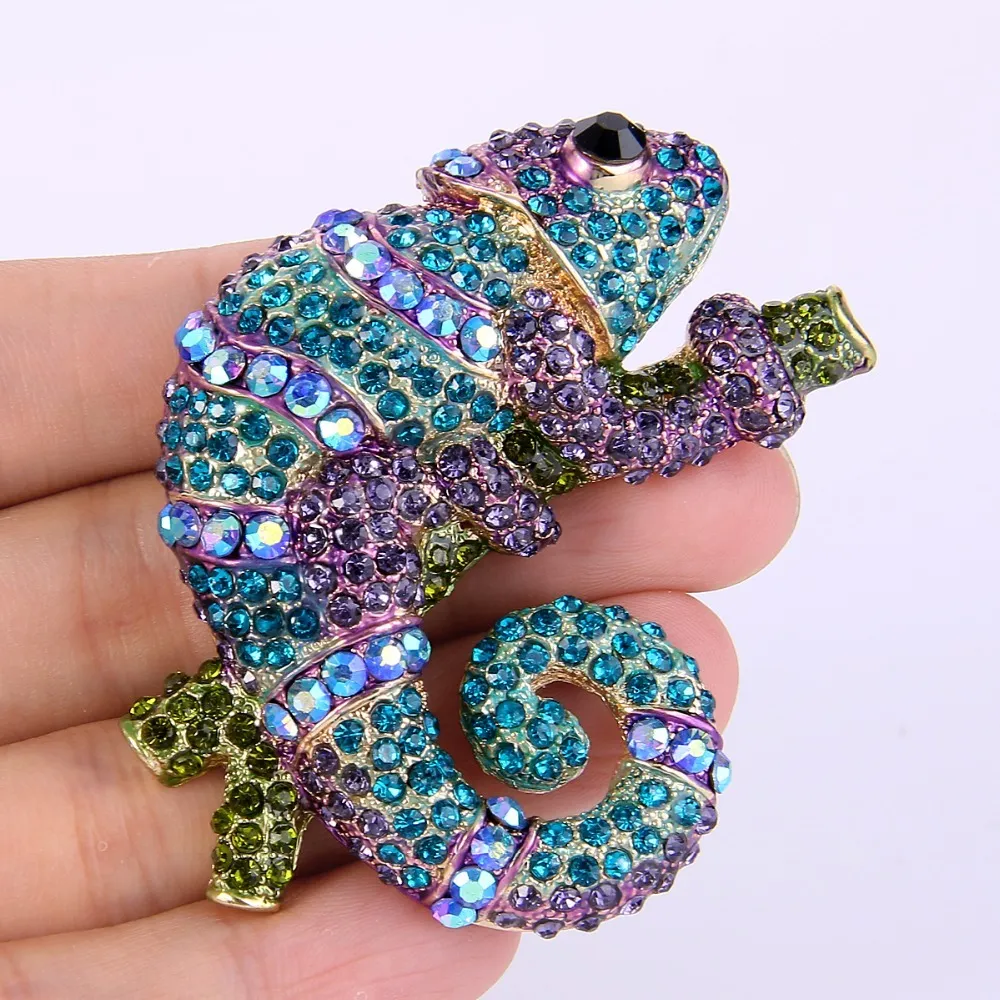 Tuliper Chameleon Animal Broche pour femmes broche femme homme épingles revers badge cristal bijoux de bijoux de fête unisexe couleur or