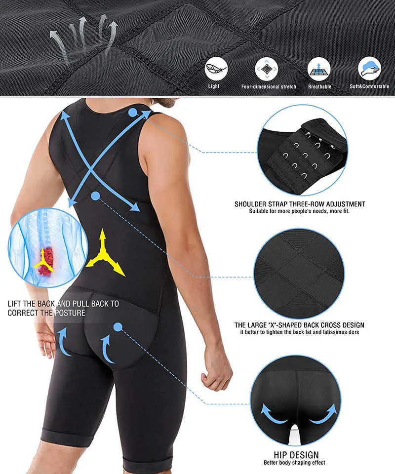 Breathable Mens Full Body Shaper With Butt Lifting Bodysuit And
