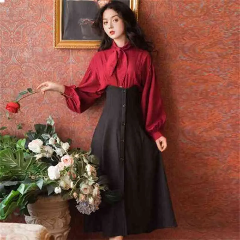 Vintage Burgundy Full Sleeve Long Skirt With Shirt And Top