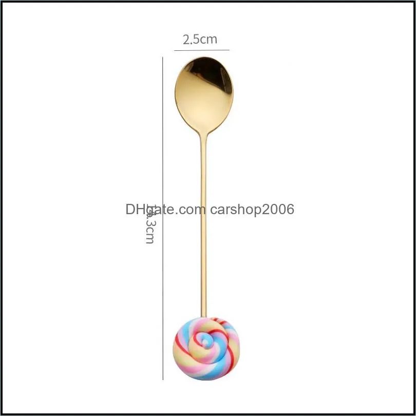 Cute Lollipop Stainless Steel Spoon Fork Coffee Ice Cream Candy Dessert Flatware Baby Kids Dinnerware Tableware Kitchen Tools HWB7040