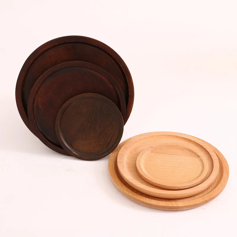 Eco-friendly Round Shape Fruit Tray Solid Wood Tea Cup Breakfast Dish Pastry Plates Insulation Mat Dining Room Hotel Tableware BH5121 WLY