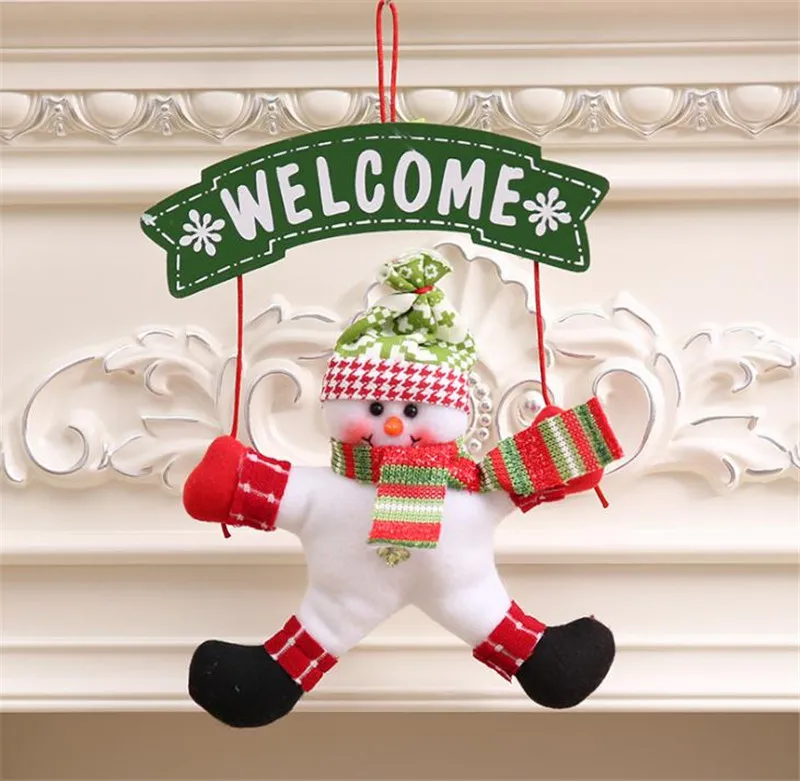 Christmas Welcome Sign Santa Snowman Front Door Decor Wall Hanging Pendant Xmas New Year Decorations DD648