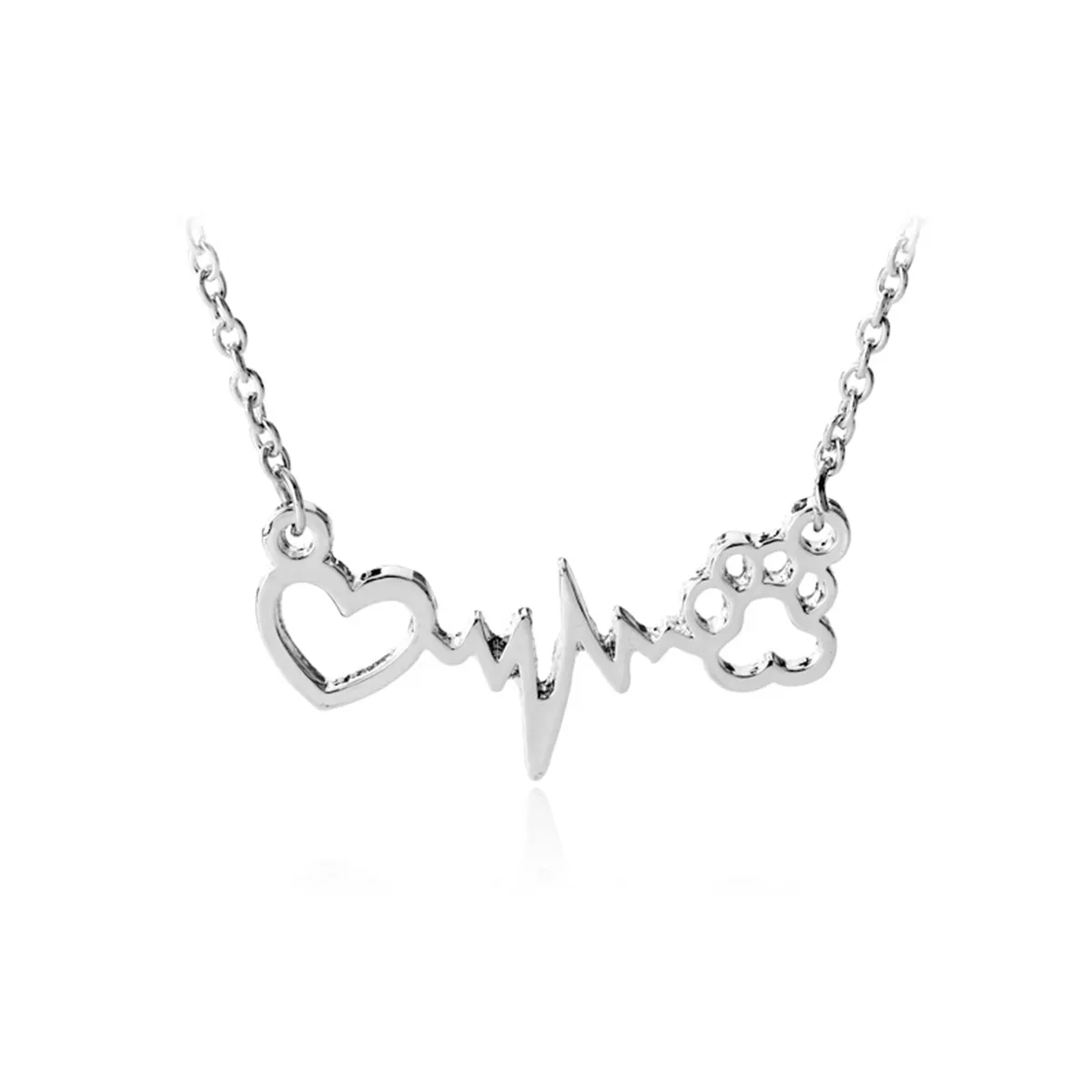 Heart Shaped Love Bear Paw Dog Footprint ECG Heartbeat Necklace
