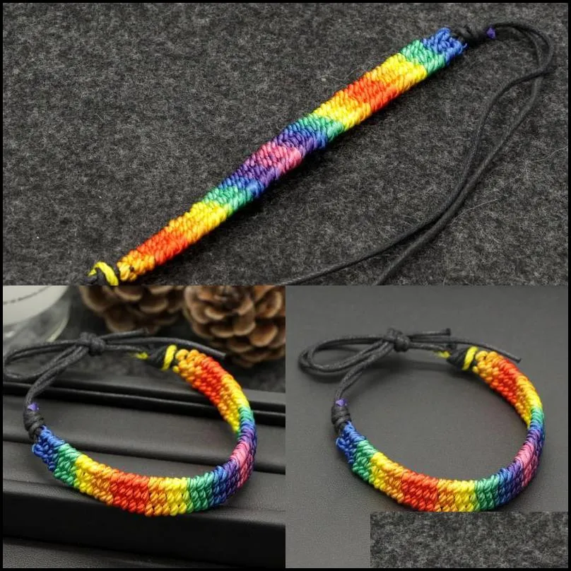 Kimter Charm Lesbian Valentine`s Gifts LGBT Flag Braid Handmade Rainbow Gay Pride Bracelet Love Delicate Friendship Bracelets M094FA