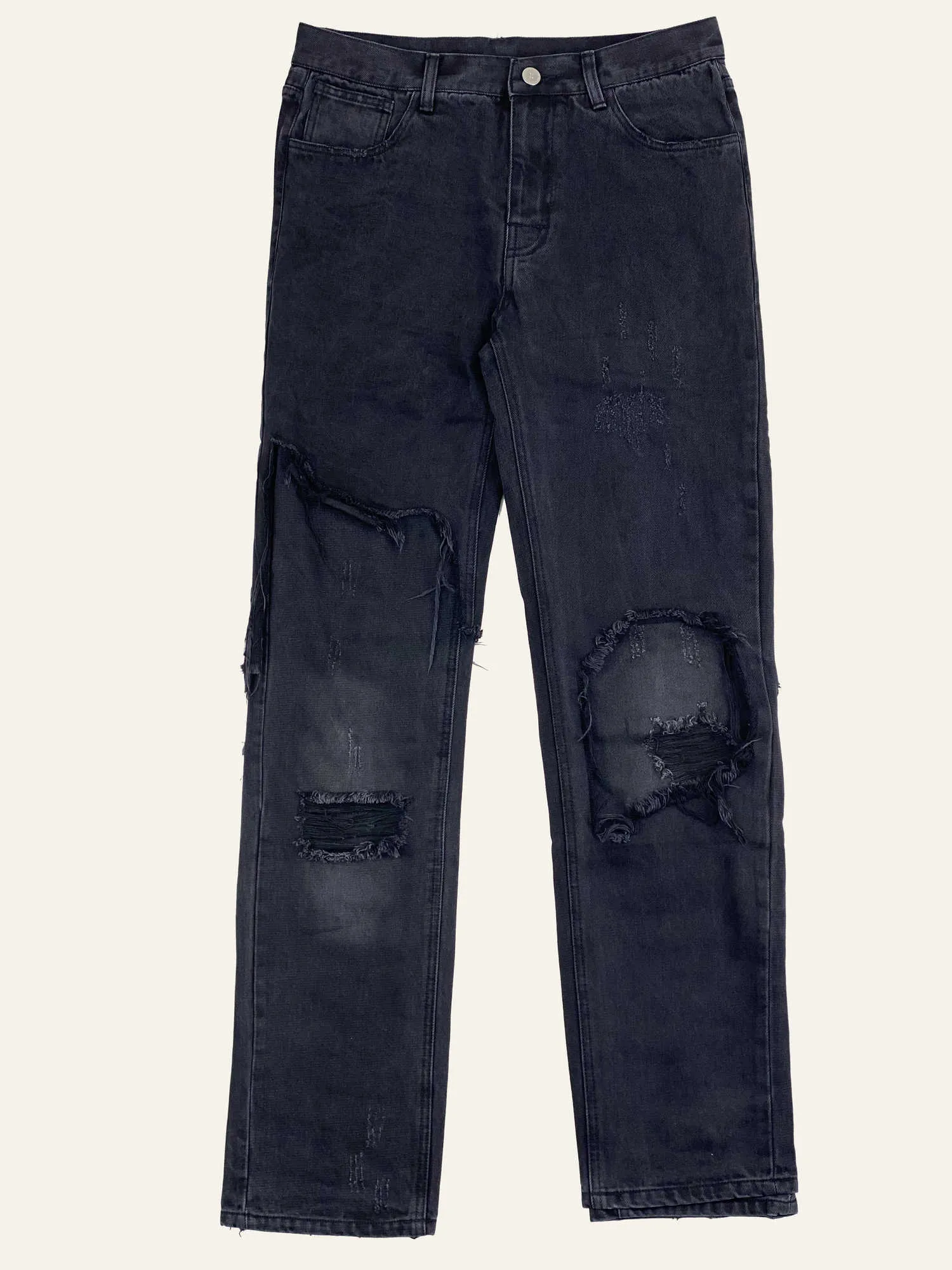 جينز رجالية raf اثنين من الألوان طبقة خياطة تدمير التفريغ غسلها البالية جينز فضفاضة مستقيم الساق عالية السراويل الشارع TIDE338