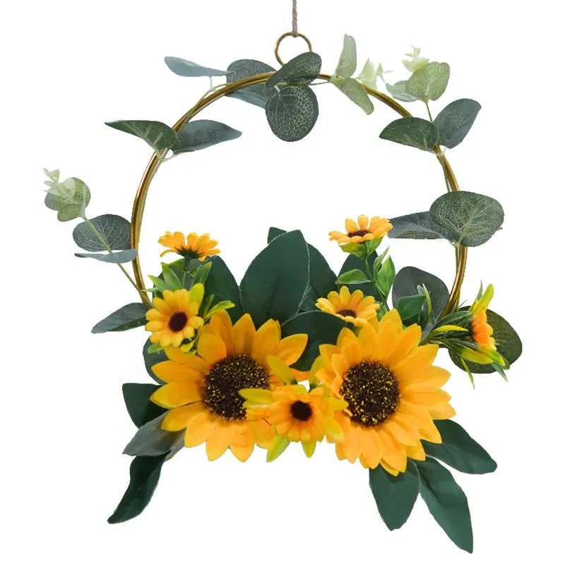 Artificial Sunflower Wreath Spring Summer For Front Door Home Wall Window Wedding Party Decor Garlands Farmhouse Decorative Flowers & Wreath