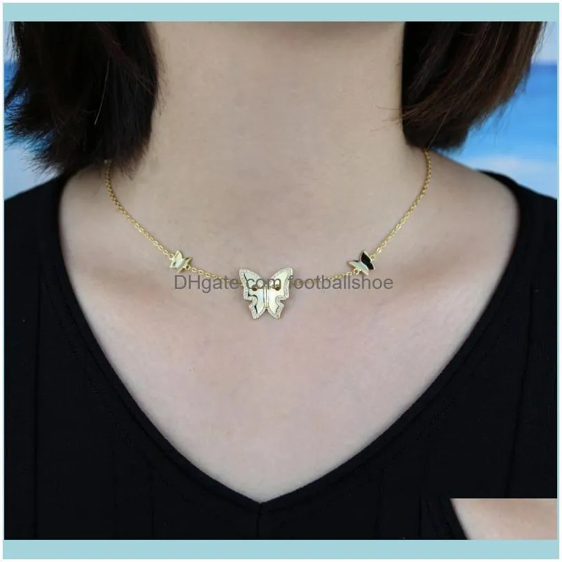 Exquisite Butterfly Sexy Pendant Necklace For Women Shiny Cubic Zirconia Jewelry Trendy Metal Gold Color Chains