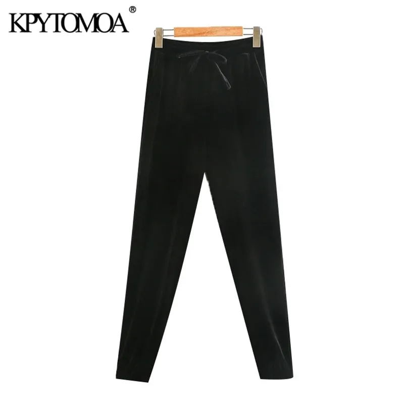 Kvinnor Mode med Drawstrings Velvet Joggingbyxor Elastiska Midja Sidofickor Kvinna Byxor Mujer 210420