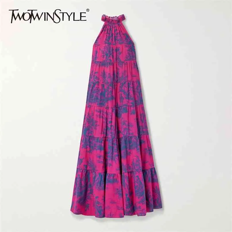 Bohemian Print Casual Dress For Women Stand Collar Sleeveless Loose Midi Dresses Female Fashion Clothing Style 210520