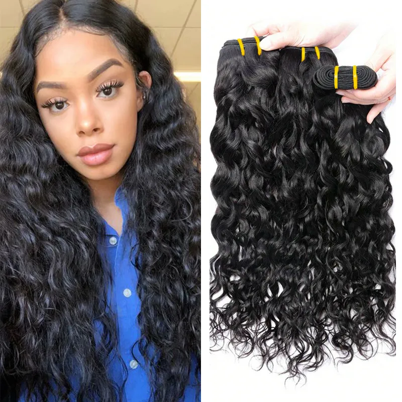 10A Brazilian Human Hair Tece 4 Bundles Water Wave Indian Real Human Bundles para mulheres WeFs