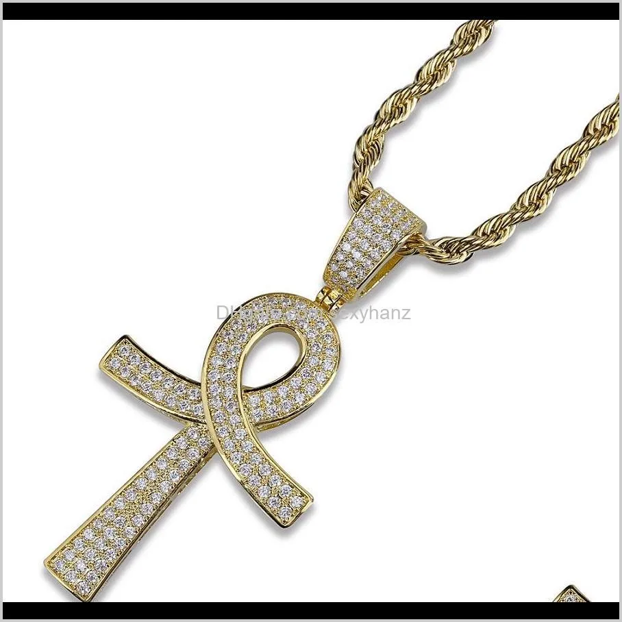 mens gold silver necklace hip hop fashion mens jewelry key pendant necklaces iced out chain zircon punk 18k gold plated chain men gift