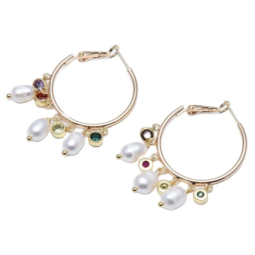 GuaiGuai bijoux naturel blanc perle de riz coloré CZ cristal plaqué or grand cercle boucles d'oreilles à la main pour les femmes