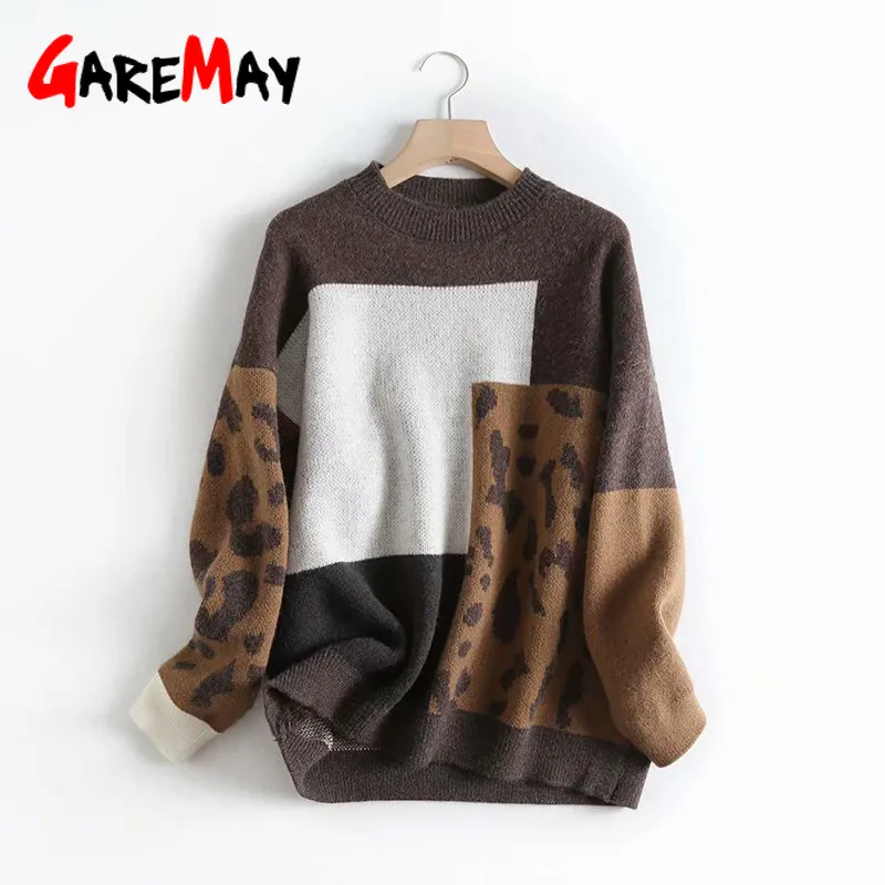 Leopard Print Sweater Oversized Pullover Kvinna Vintage Kvinnor Koreansk Mjuk Höst Kvinnors Strikkad 210428