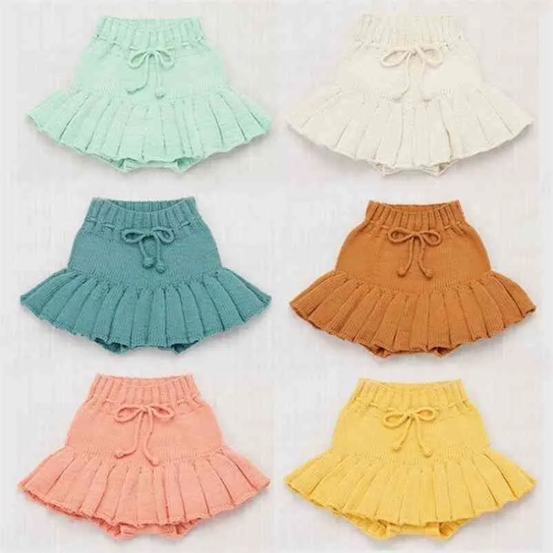 Verão crianças bebê menina vestidos para s saia plissada puro pantskirt malha 1-7yrs 210521