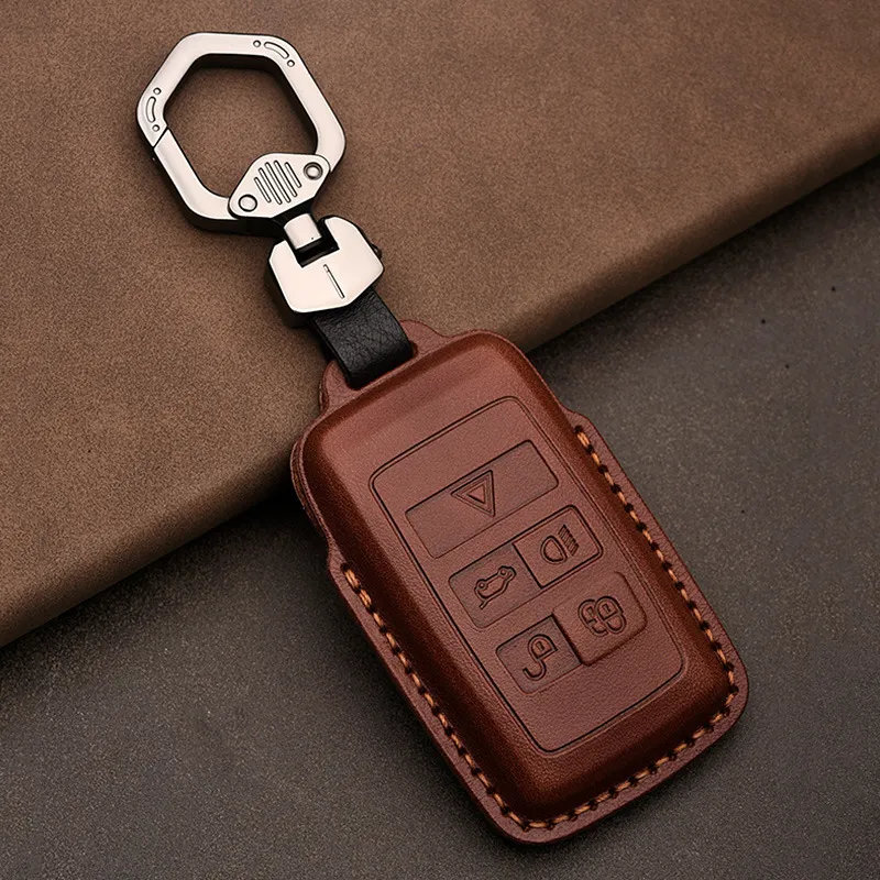 Lyxig äkta läderbil nyckelfall för Jaguar XEL XFL PACE XF Auto Tillbehör Keychain Holder Bag Keyring Cowhide 220228