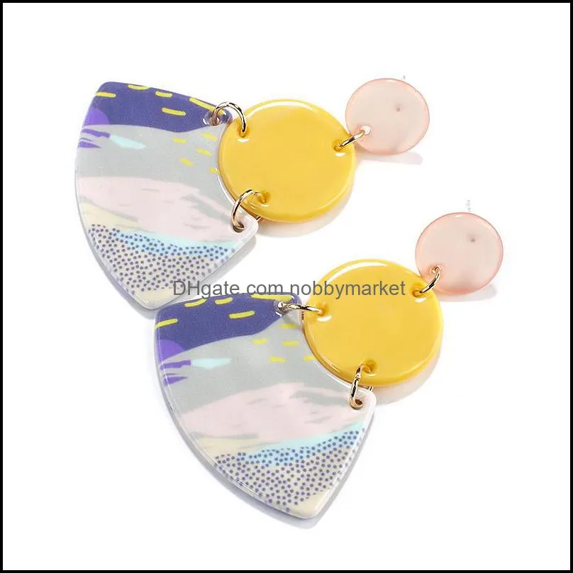 Colorful Semicircle Acrylic Earrings Natural Marble Pattern Simple Geometric Resin Hanging Big Earrings For Women Girl