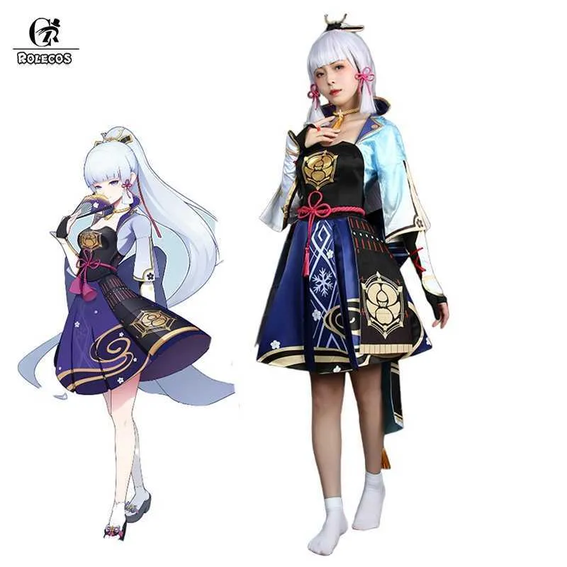 ROLECOS Genshin Impact Kamisato Ayaka Cosplay Costume Game Genshin Outfit Dress for Women Party Sexy Uniform Dress Full Set Y0903