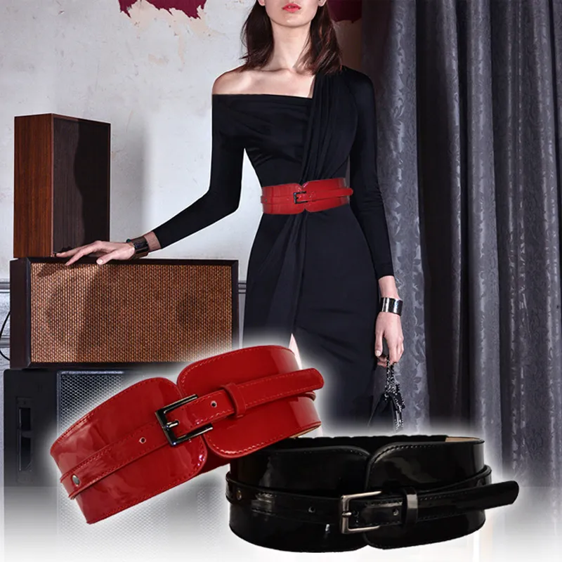 2022 Classic Luxury Women's Casual Wide Patent Leather Belt Designer Ny Mode Ladies Vår och Summer Dress Shirt Black Red Girdle for Woman / Girl