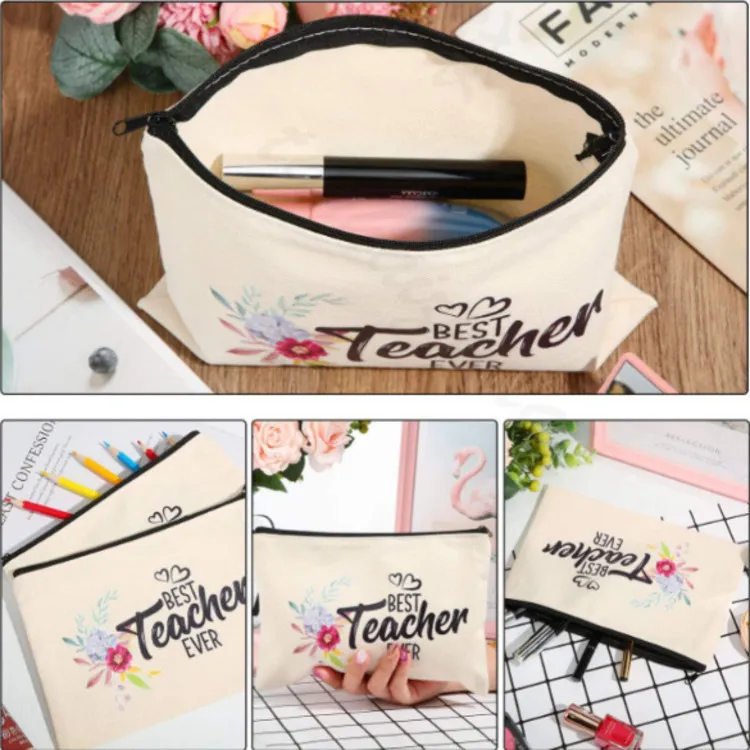 Sublimation Blank Cosmetic Stationary Bags Canvas Zipper Pencil Case Gift For Kids Cases Customized Women Makeup Bag Fashion Handbag Pouchs