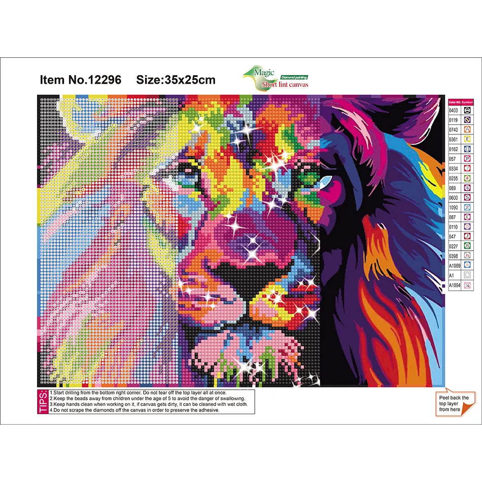 5D DIY Diamond Tround Diamond Painting Animale Colorato Leone Resina Diamante ricamo a mosaico Croce Croce Arte Decorazione