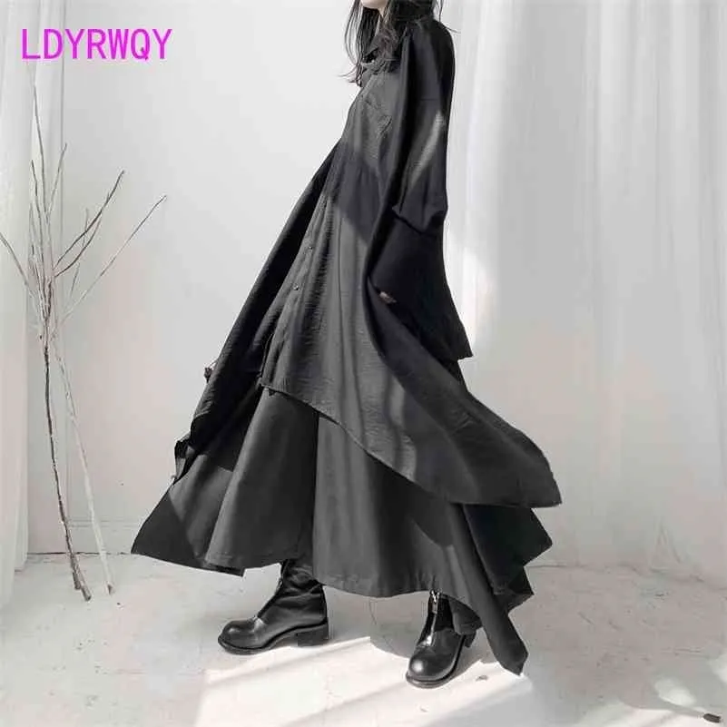 Japansk stil Kvinnors Design Asymmetrisk Lös lång skjorta Top Regular Office Lady Cotton Polyester 210416