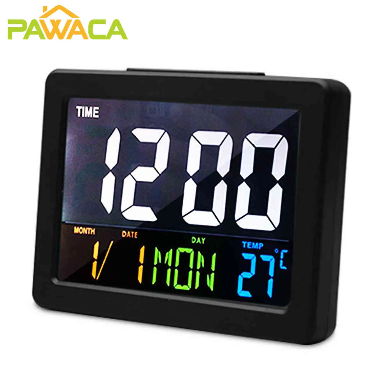 Gran pantalla a color Reloj despertador digital Mostrar fecha, semana, temperatura, hora, formatos de 24 horas Reloj de escritorio para oficina Dormitorio Cocina 211111