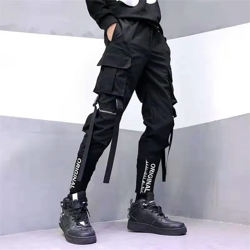 Japanse mode-joggingbroek Streetwear Cargo Broek voor Mannen Lint Zakken Joggers Techwear Heren Broeken Hip Hop 211008