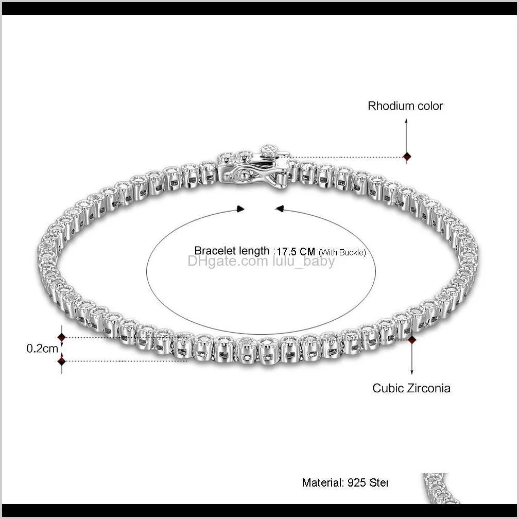 elegant pure 925 silver 17-17.5 cm tennis bracelets jewelry 2mm round crystal jewellery luxury eternal sterling silver bracelet