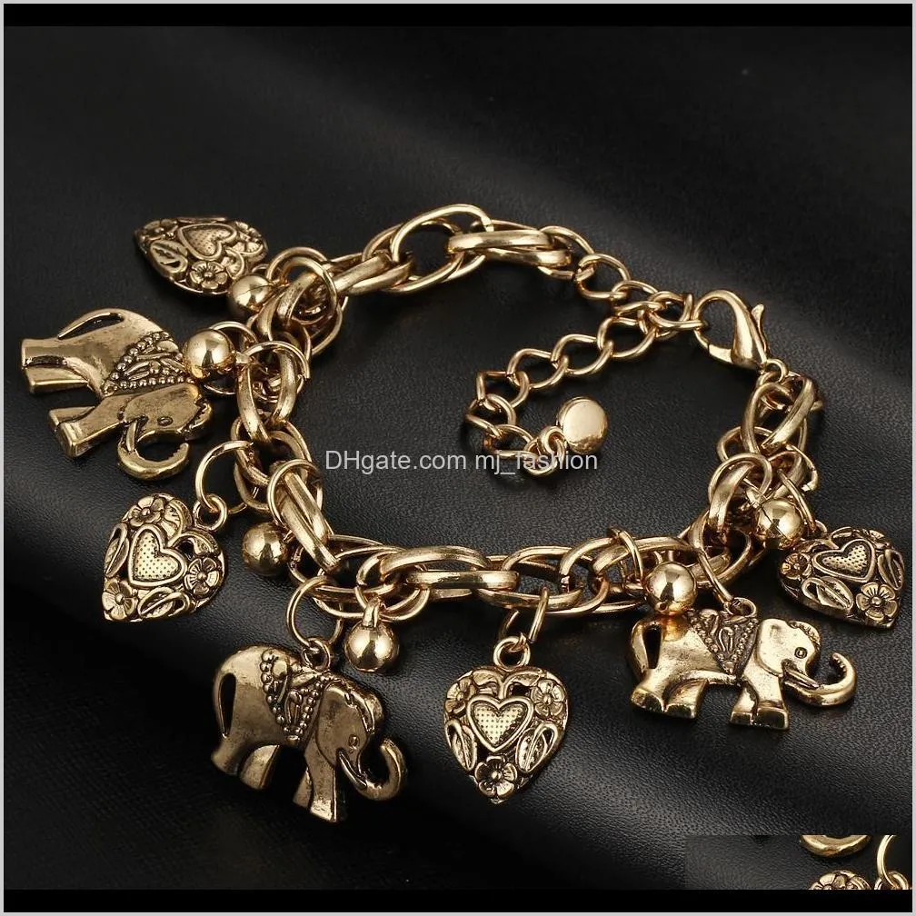 vintage elephant bracelet chainbone chain peach heart bracelet alloy anklet bohemian foot bracelet ps0692