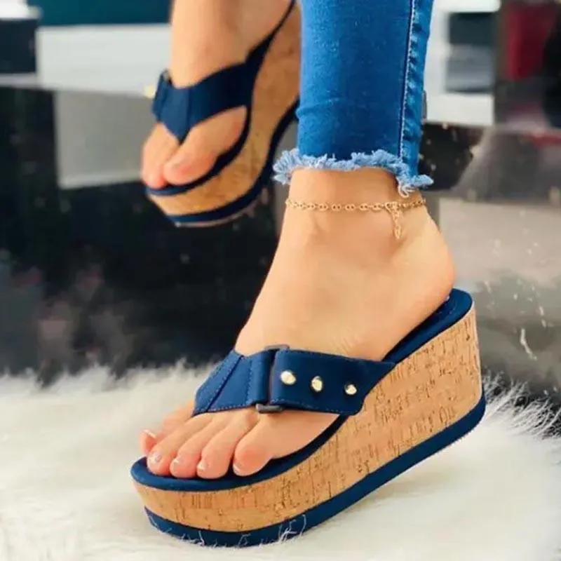 Womens Cork Sole Wedge Dress Wedge Heel Sandals Summer Flip Flops