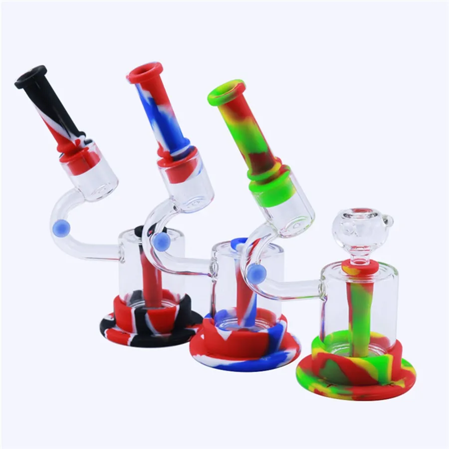 Bong en verre design avec bol de 14mm 8 "Mini Bongs accessoires pour fumer filtre barboteur conduites d'eau en silicone avec emballage de boîte-cadeau