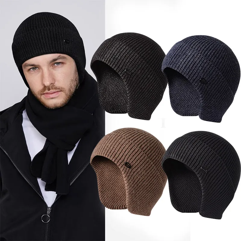 Winter Earmuff Cap Men's Outdoor Knitted Hat Warm Skullies Beanies Hat Unisex Ear Protection Windproof Earflaps Bonnet hats
