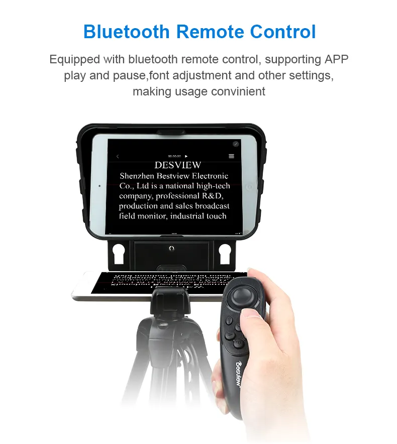 Il teleprompter per smartphone/tablet/fotocamera DSLR con telecomando supporta l'obiettivo grandangolare per video in diretta