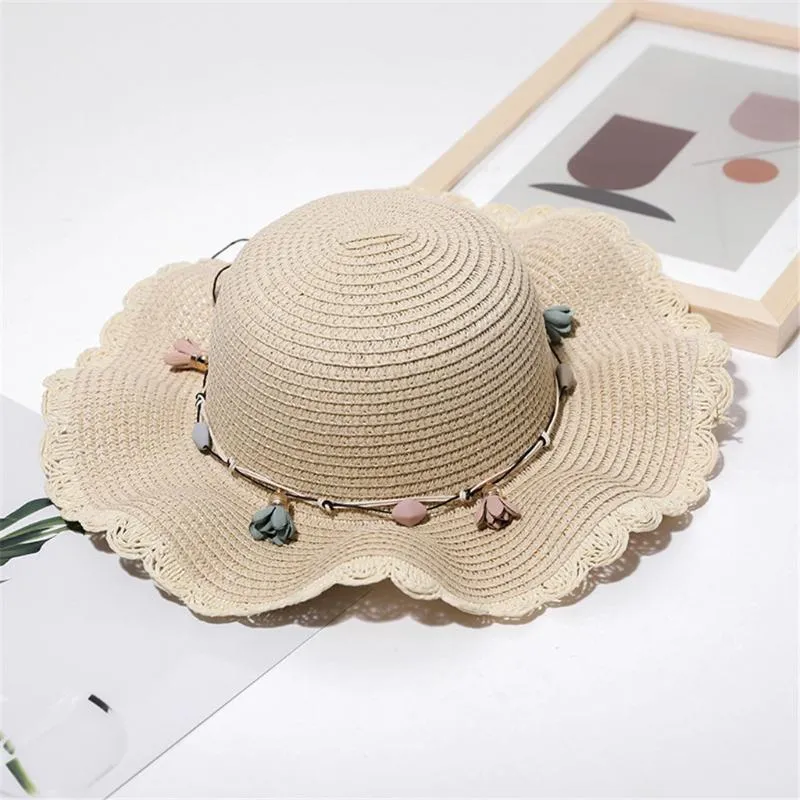 Wide Brim Hats Summer Elegant Sun Hat Women Flower Straw Big Solid Sea Beach Floppy Classic Cap