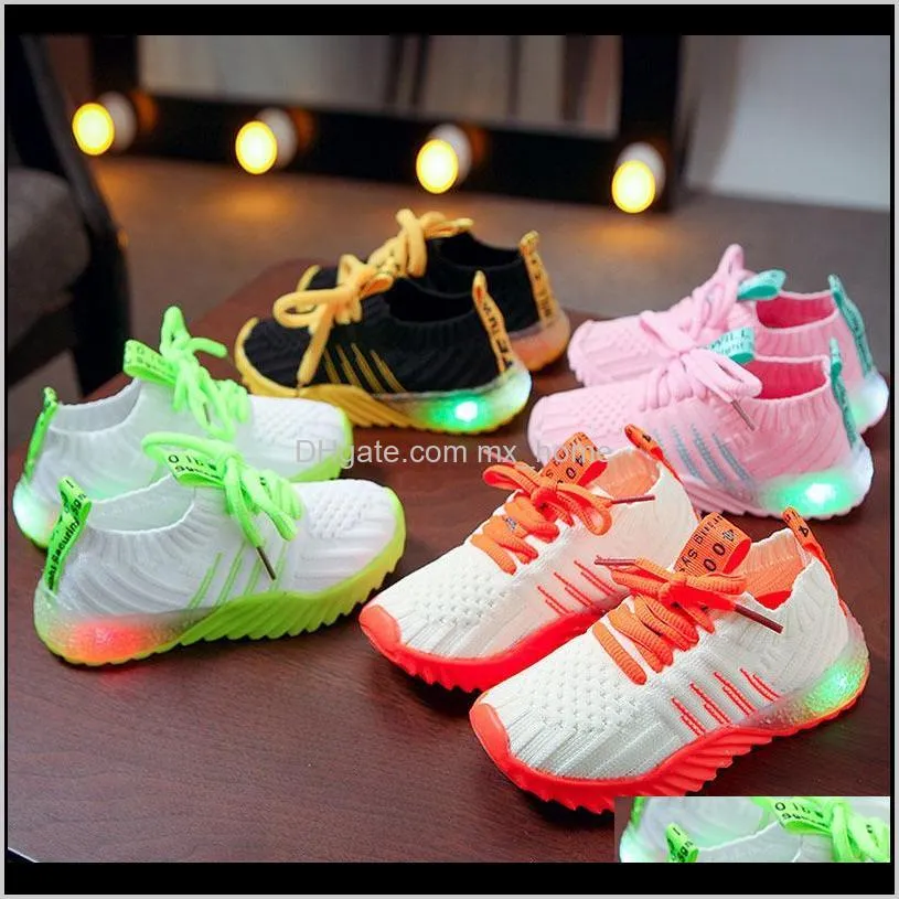 child sport shoes spring luminous fashion breathable kids boys net shoes girls anti-slippery sneakers with light running shoes 201124