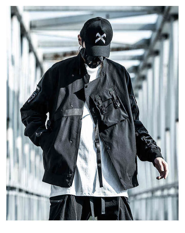 Black Hip Hop Punk Bomber Jacket For Men Japanese Streetwear
