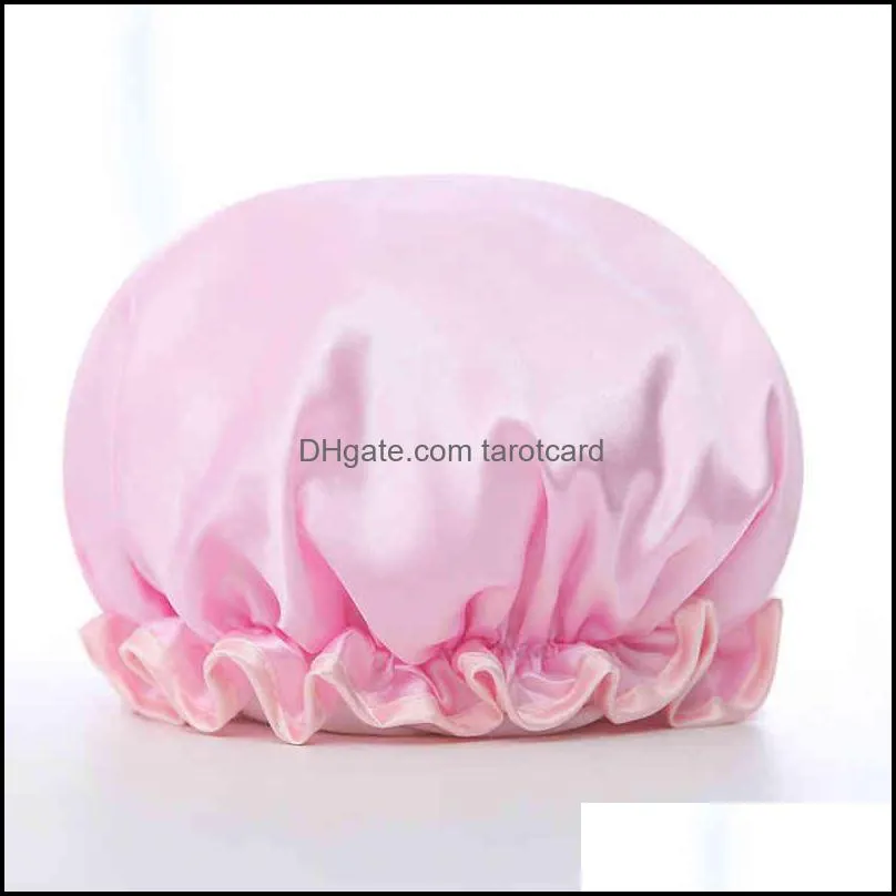 Bonnets de douche Accessoires de salle de bain Bain Maison Jardin Satiné Double couche Shampooing Cap Soins des cheveux Résistant à l'huile Imperméable à l'huile Dames Adt Farmh