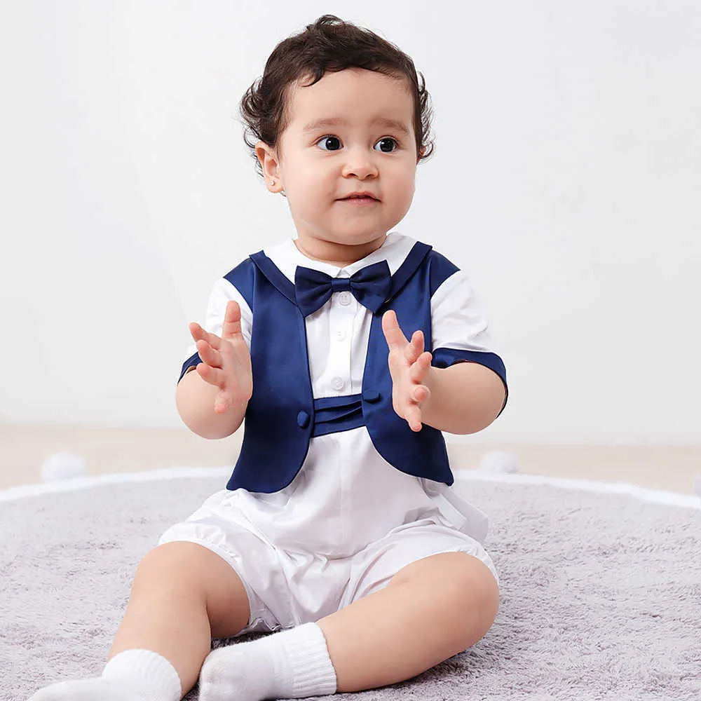 Baby Boy Gentleman Romper Infant Birthday Christening Clothes Children Spanish Boutique born Baptism Rompers 210615