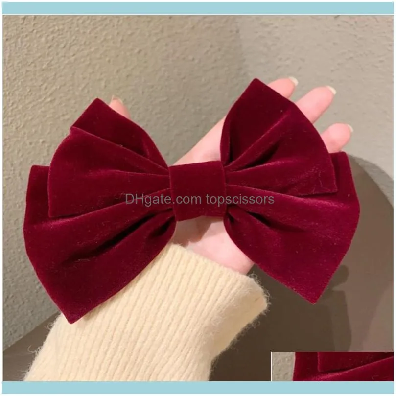 Velvet Bow With Clip Women Girls Elegant Tie Hairpins Vintage Black Wine Red Hair Prom Accessories Party1