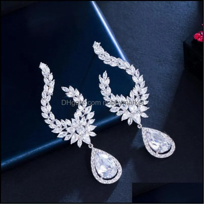 Dangle & Chandelier CWWZircons Luxury Shiny Water Drop Cubic Zirconia Long Earring For Women High Quality Fashion Party Wedding Jewelry