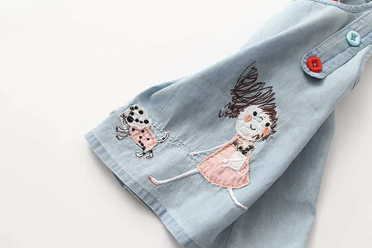  Summer New Fashion Little Girl Embroidery Cartoon Dog Tank Vest Dresses With Buttons O-Neck Baby Girls Kids Denim Dress (18)