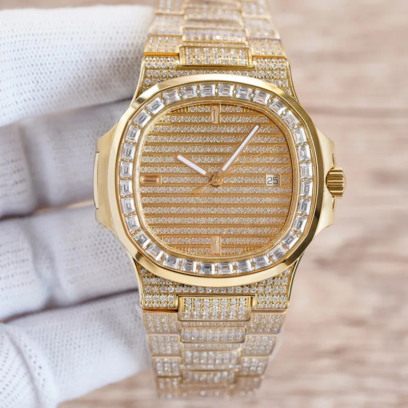 다이아몬드 시계 남성 시계 자동 기계식 운동 40mm 스테인리스 스틸 스트랩 사파이어 방수 Montre de Luxe Wristwatch